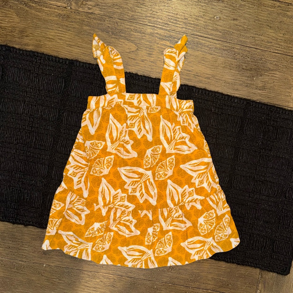 PATALOHA Patagonia Girls Mustard Yellow Hawaiian Print Ruffle Strap Dress 2T